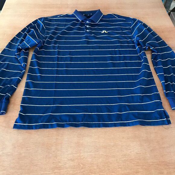 J. Lindberg Performance Polo Shirt Men XXL Blue Striped Long Sleeve Athleisure - Picture 1 of 8